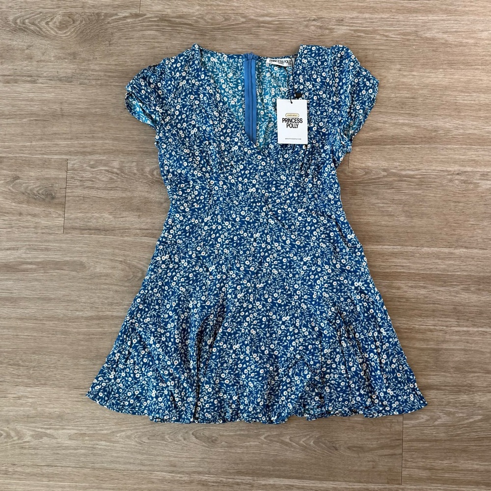 NWT Princess Polly The Sting Mini Dress Blue Petite Lower Impact, Size 4 (US)